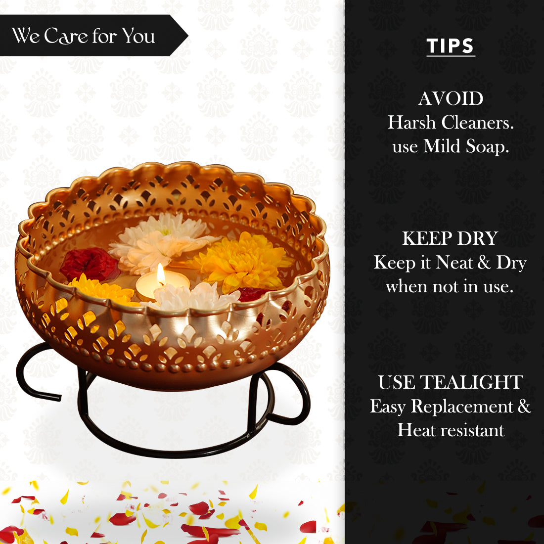 Iron Urli Bowl with Stand for Home Decor, Table Decor, Diwali Decoration & Gifting