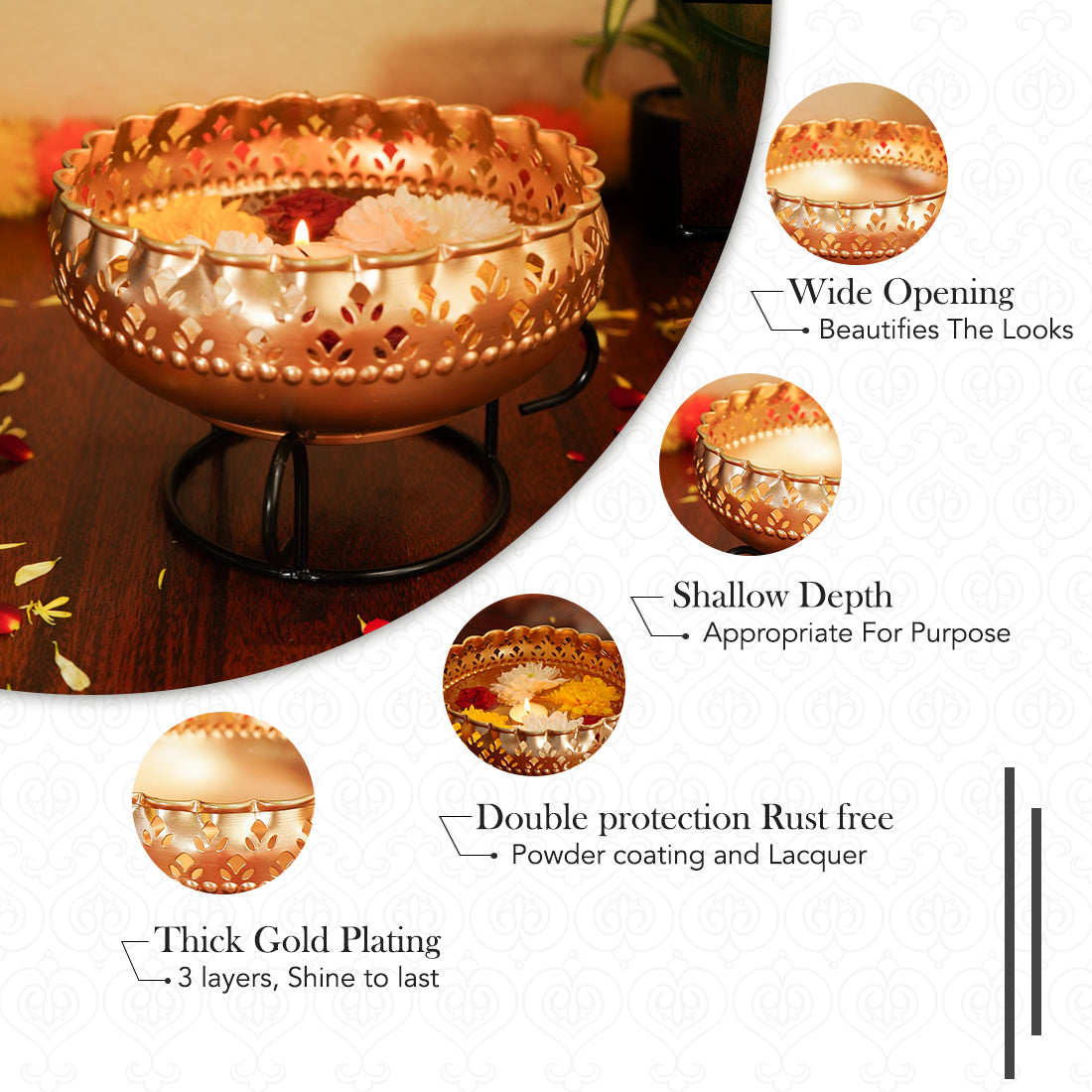Iron Urli Bowl with Stand for Home Decor, Table Decor, Diwali Decoration & Gifting