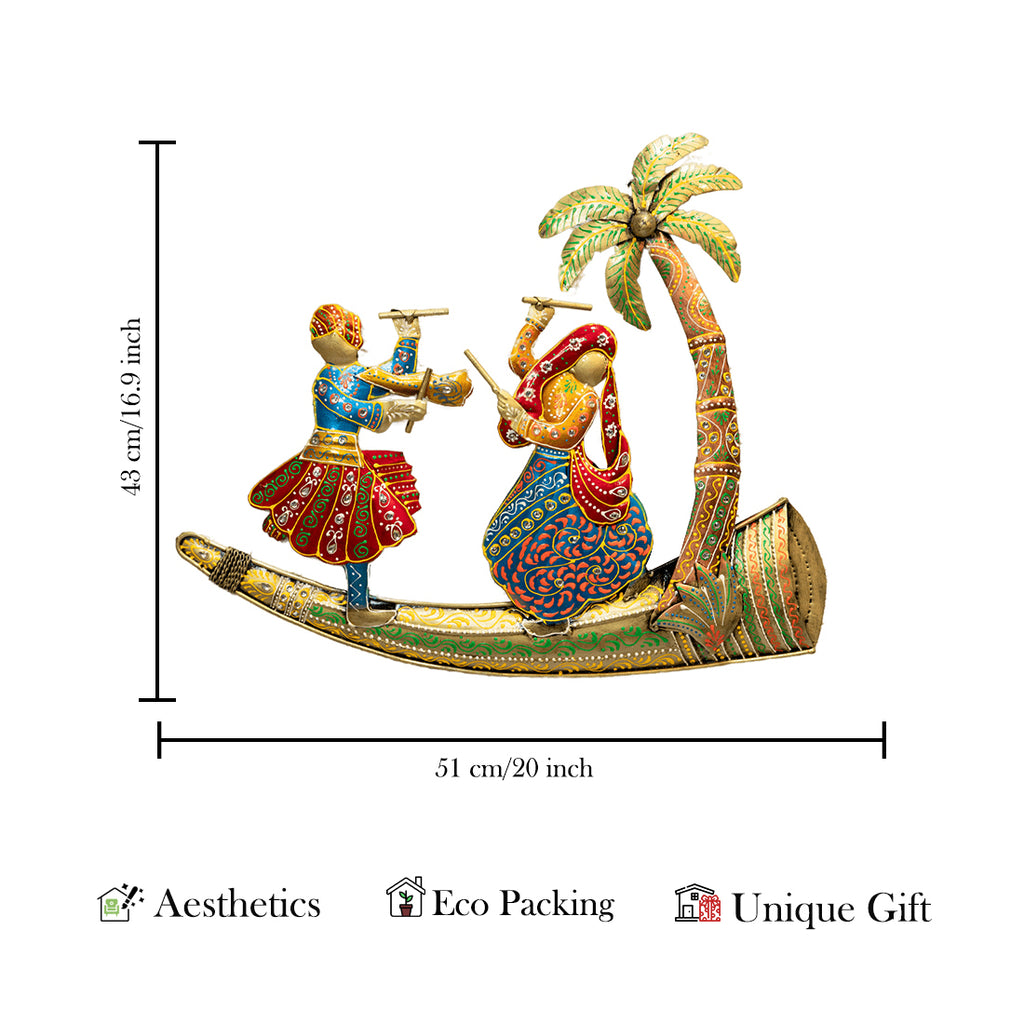 Metal Rajasthani Dancers Wall Decor for Living Room, Bedroom & Office Decoration