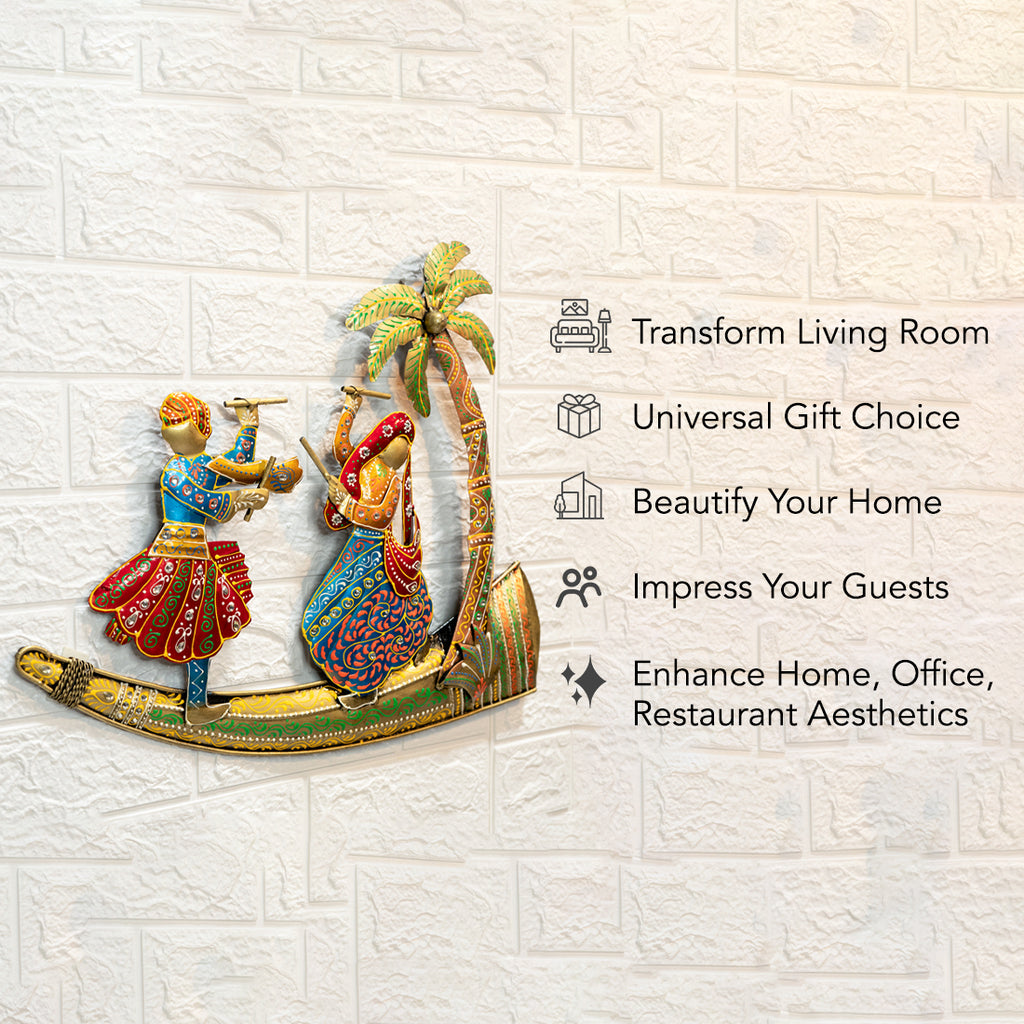 Metal Rajasthani Dancers Wall Decor for Living Room, Bedroom & Office Decoration