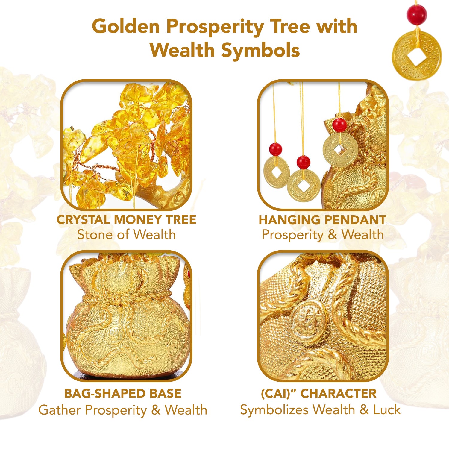 Crystal Feng Shui DIY Citrine Golden Tree Showpiece for Home, Office & Table Decor