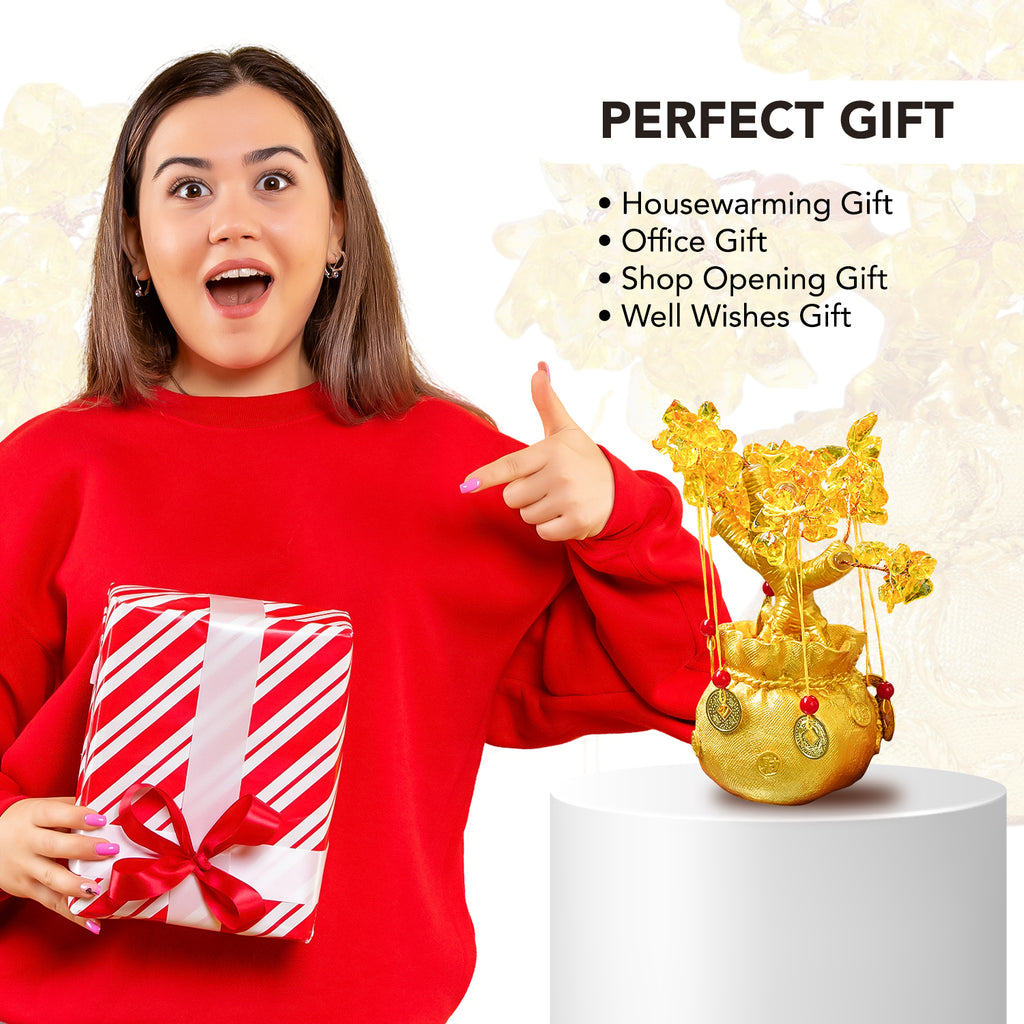 Crystal Feng Shui DIY Citrine Golden Tree Showpiece for Home, Office & Table Decor