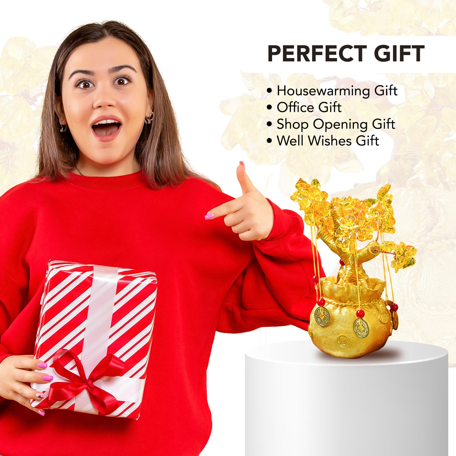 Crystal Feng Shui DIY Citrine Golden Tree Showpiece for Home, Office & Table Decor