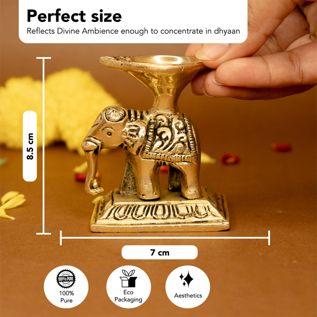 Pure Brass Elephant Diya for Pooja, Temple & Home Decor