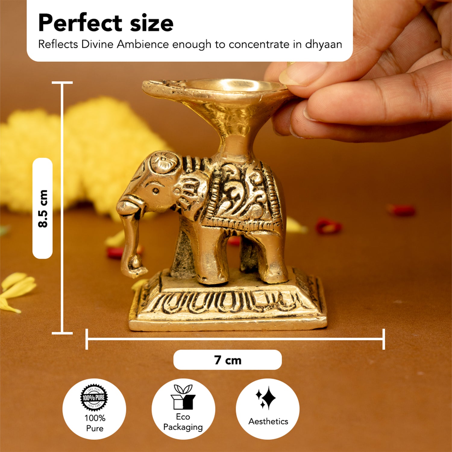 Pure Brass Elephant Diya for Pooja, Temple & Home Decor
