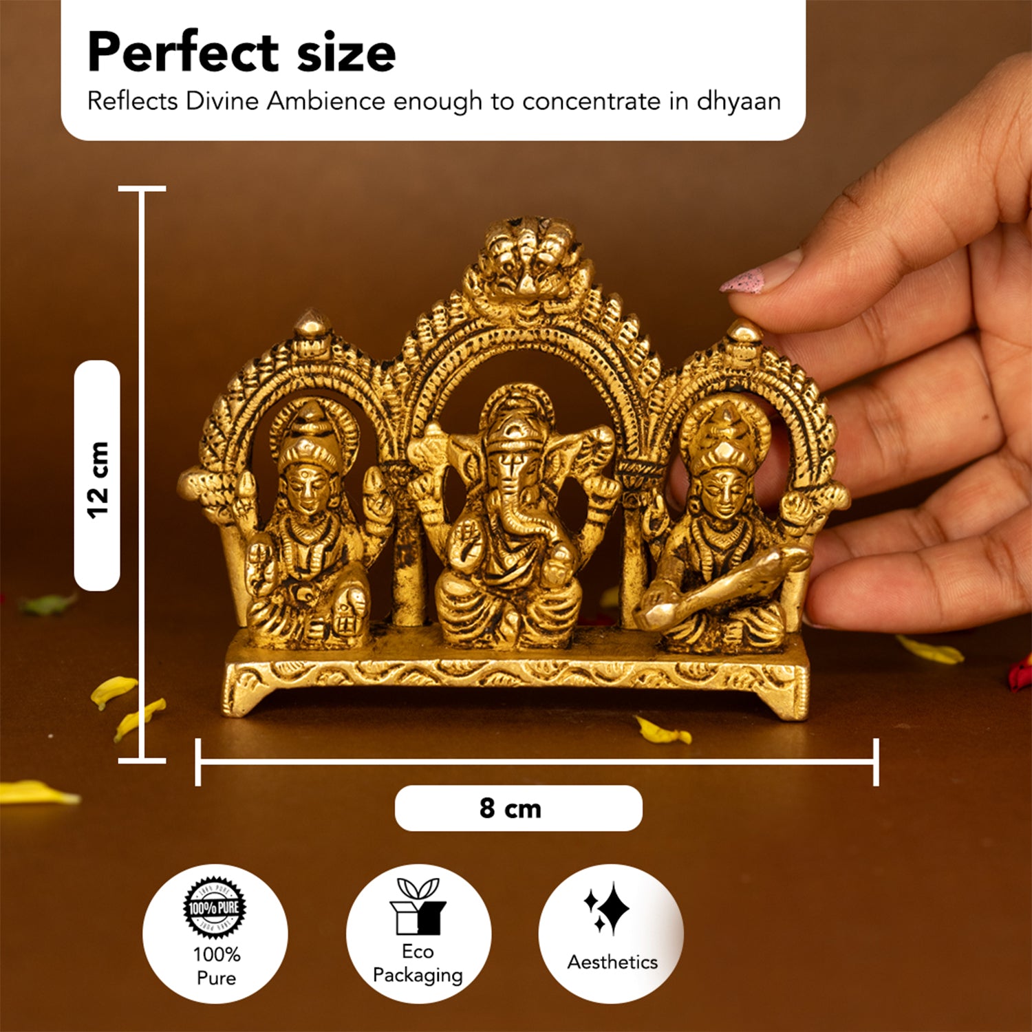 Pure Brass Lakshmi Ganesha Saraswati Idol for Pooja Room & Gifting