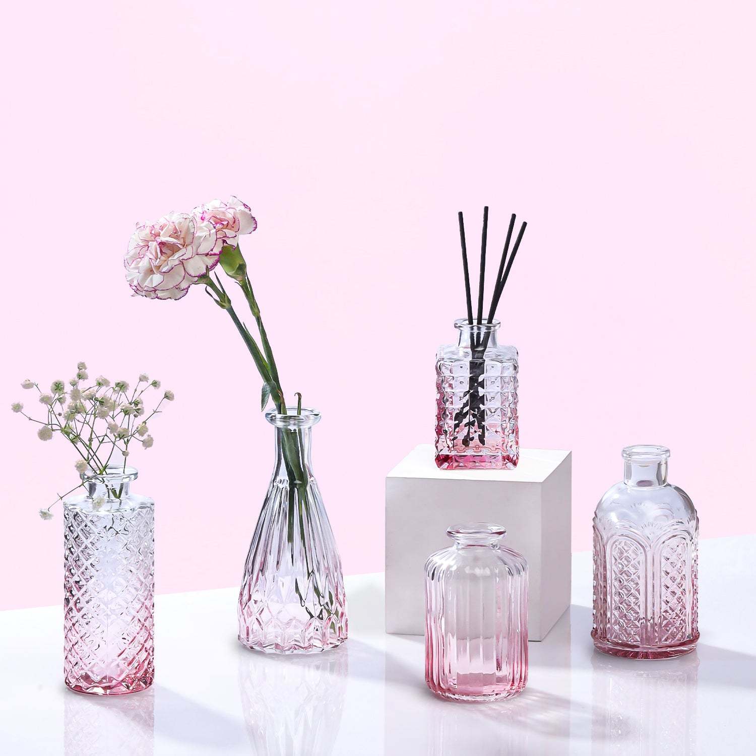Glass Crystal Clear Bud Vases Set of 5 for Home Decor & Table Decoration