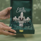 999 Silver Plated Tirupati Balaji Venkateshwara Idol with Green Velvet Gift Box for Vastu, Housewarming & Wedding Gifting