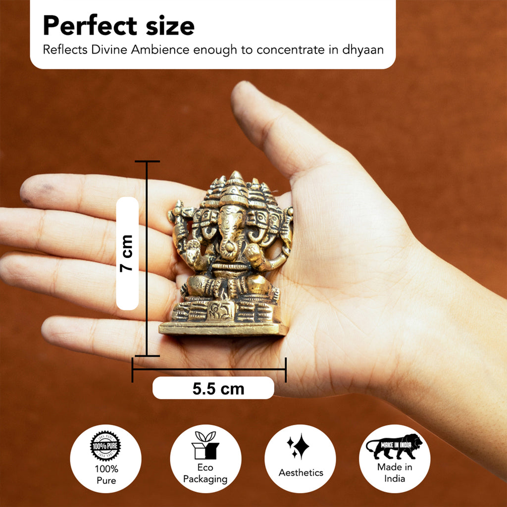 Pure Brass Panchmukhi Ganesha Idol for Home , Pooja & Gifting
