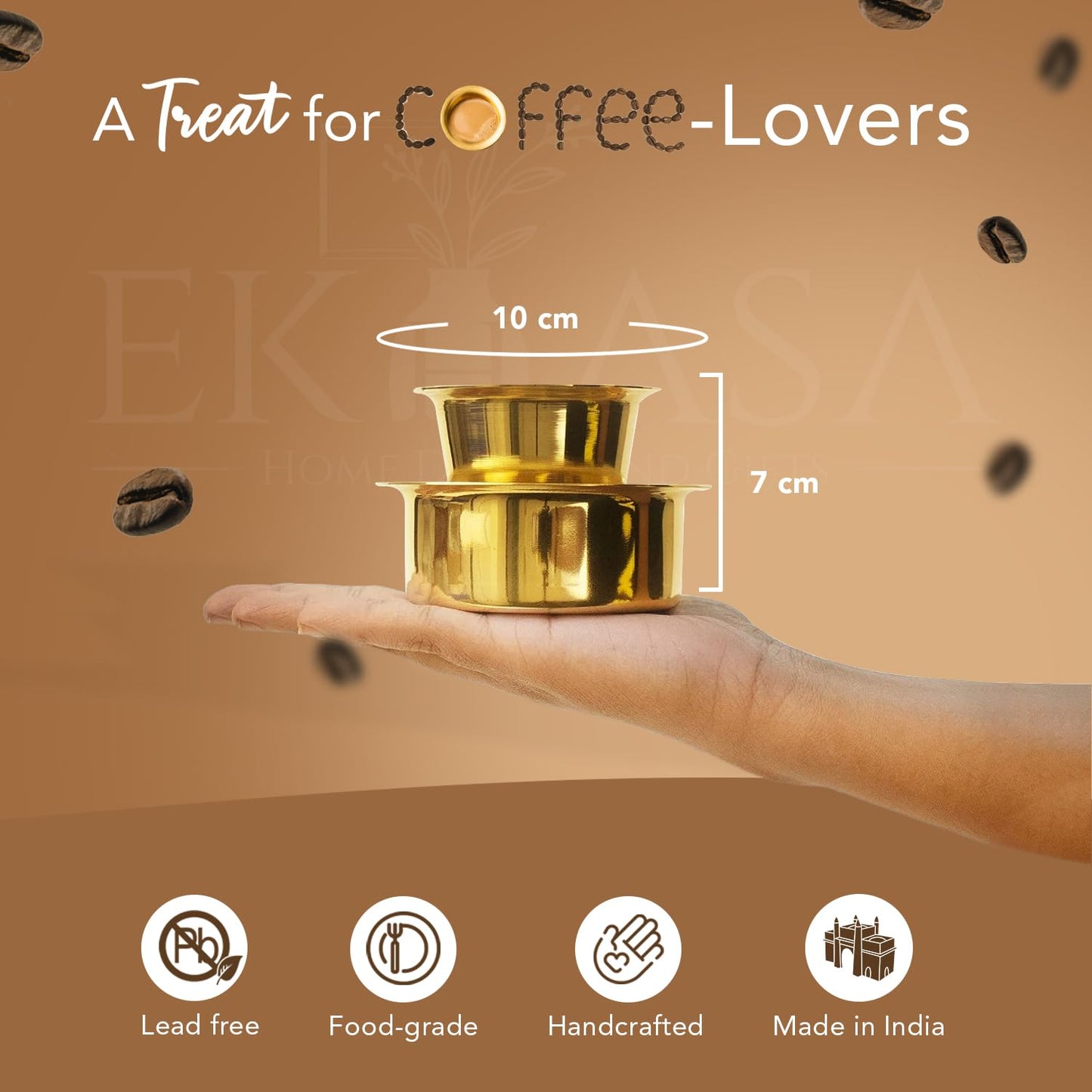 Ekhasa 100% Pure Brass Filter Coffee Cup | Dabara Set for Coffee | South Indian Dawara Coffee Cup Set | Pital Filter Coffee Cup Tumbler Set (Set of 4)