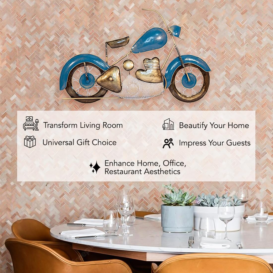 Ekhasa Metal Wall Decor for Living Room and Bedroom | Metal Wall Art Sculpture for Decorating Drawing Room Sofa Wall | Gift for Home Décor or Office Décor (Handpainted Bullet Bike)